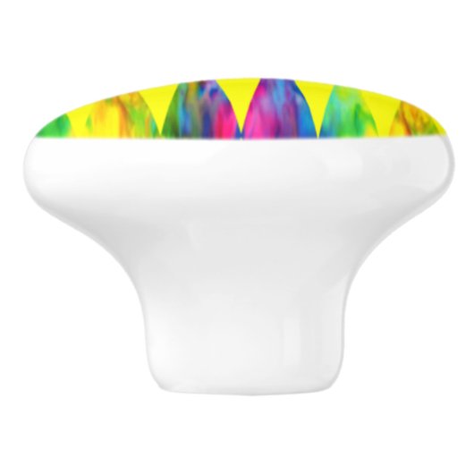 [Rainbow Fiesta] Harlequin Geometric Bright Yellow Keramische Knop (Zijkant)