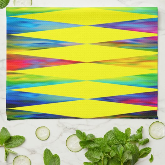 [Rainbow Fiesta] Harlequin Geometric Bright Yellow Theedoek (Gevouwen)