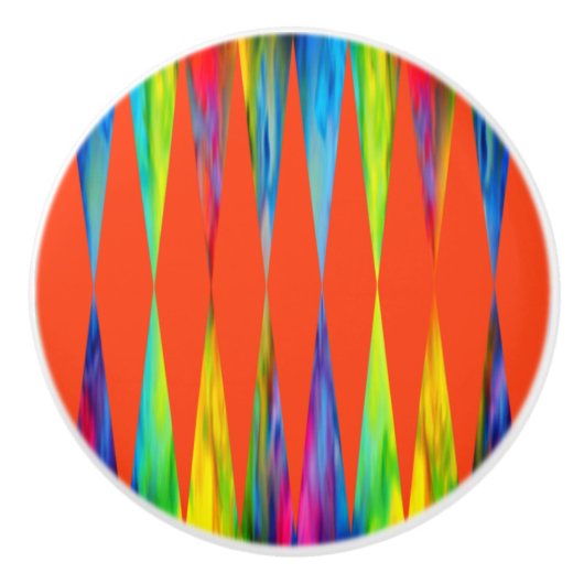 [Rainbow Fiesta] Harlequin Geometric Fiery Oranje Keramische Knop (Voorkant)
