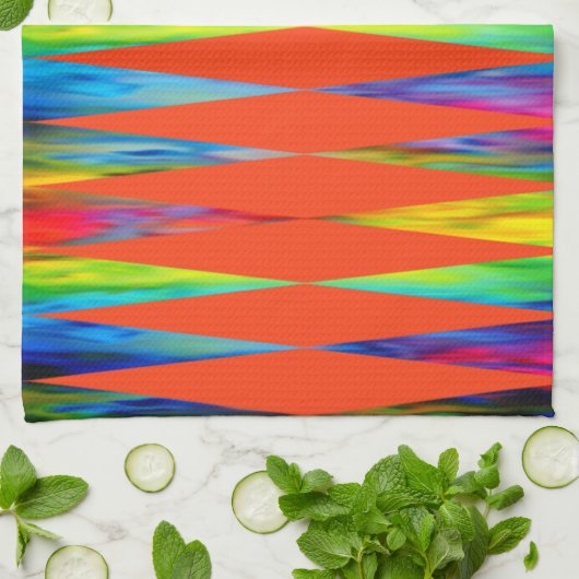 [Rainbow Fiesta] Harlequin Geometric Fiery Oranje Theedoek (Gevouwen)