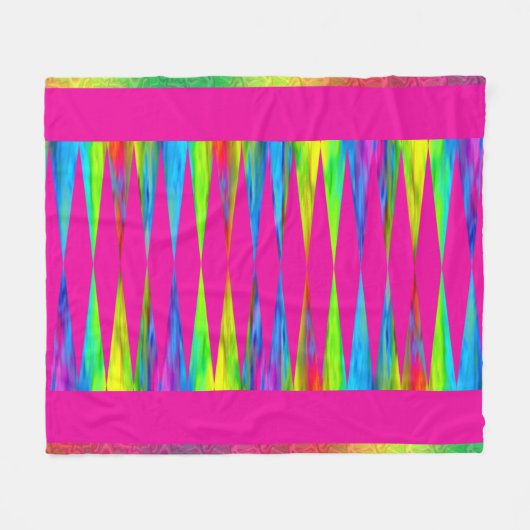 [Rainbow Fiesta] Harlequin Geometric Hot Pink Fleece Deken (Voorkant (Horizontaal))
