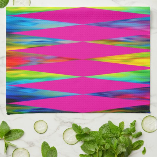[Rainbow Fiesta] Harlequin Geometric Hot Pink Theedoek (Gevouwen)
