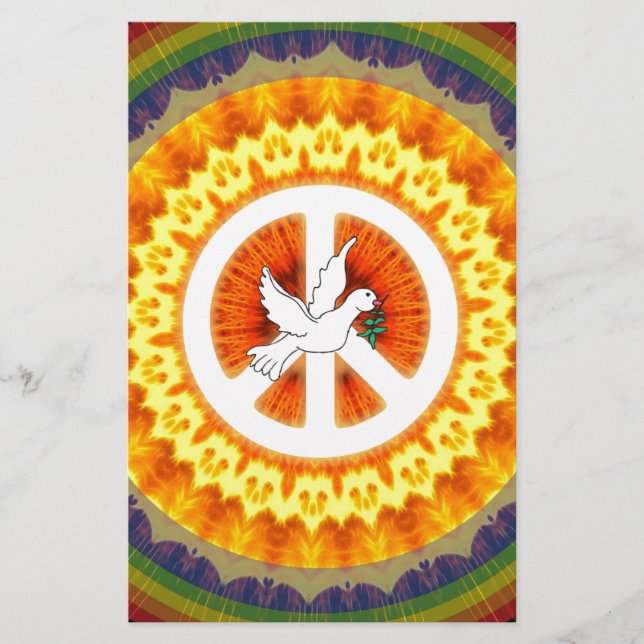 Rainbow Fire Peach Sign Dove 60s Hippie (Voorkant)