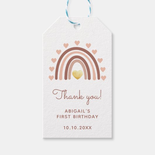Rainbow First Birthday Dank u voor de zwarte roze Cadeaulabel (Voorkant)