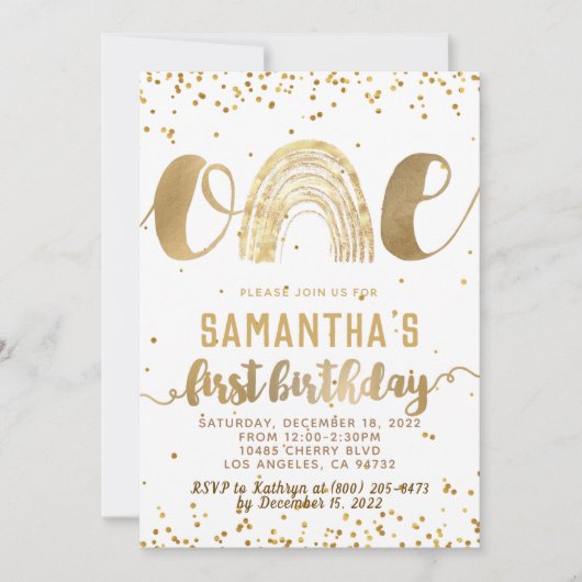 Rainbow First Birthday Invitation Kaart (Voorkant)