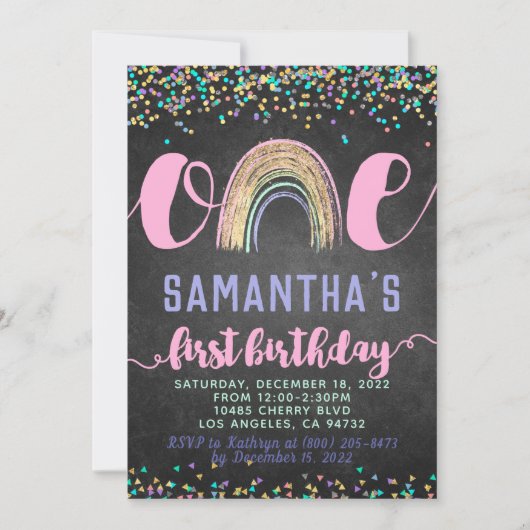 Rainbow First Birthday Invitation Kaart (Voorkant)