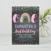 Rainbow First Birthday Invitation Kaart (Staand voorkant)