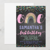 Rainbow First Birthday Invitation Kaart (Voorkant / Achterkant)