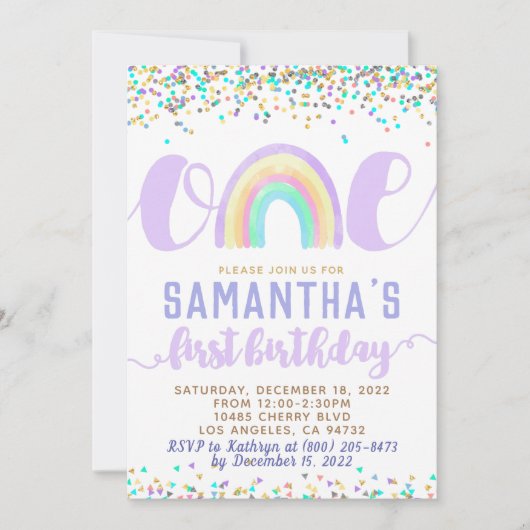 Rainbow First Birthday Invitation Kaart (Voorkant)