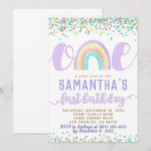 Rainbow First Birthday Invitation Kaart (Voorkant / Achterkant)