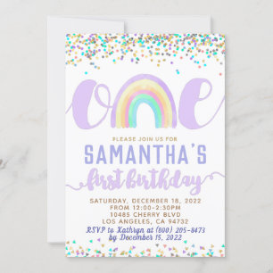 Rainbow First Birthday Invitation Kaart