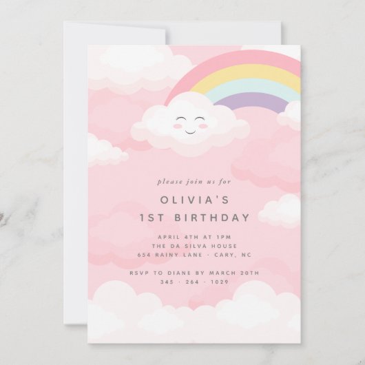 Rainbow First Birthday Invitation Kaart (Voorkant)