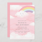Rainbow First Birthday Invitation Kaart (Voorkant / Achterkant)