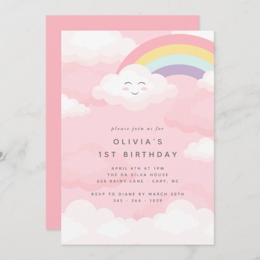 Rainbow First Birthday Invitation Kaart (Voorkant / Achterkant)