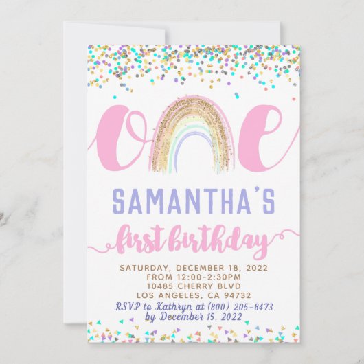Rainbow First Birthday Invitation Kaart (Voorkant)