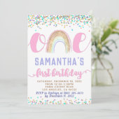 Rainbow First Birthday Invitation Kaart (Staand voorkant)