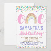 Rainbow First Birthday Invitation Kaart (Voorkant / Achterkant)