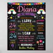Rainbow First Birthday Party chalkboard Poster (Voorkant)