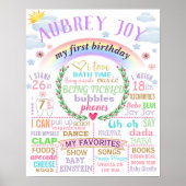 Rainbow First BIrthday Party sign poster (Voorkant)