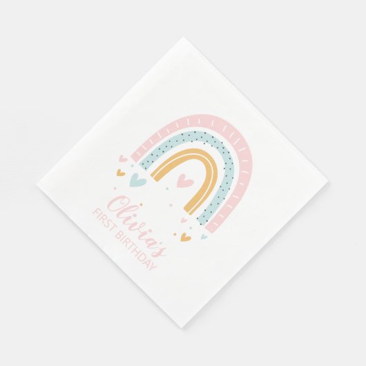 Rainbow First Birthday servetten (Hoek)