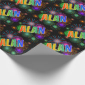 Rainbow First Name "ALAN" + Fireworks Cadeaupapier (Hoek)
