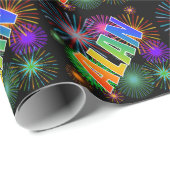 Rainbow First Name "ALAN" + Fireworks Cadeaupapier (Rol Hoek)
