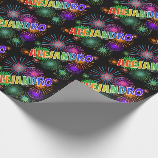Rainbow First Name "ALEJANDRO" + Fireworks Cadeaupapier (Hoek)