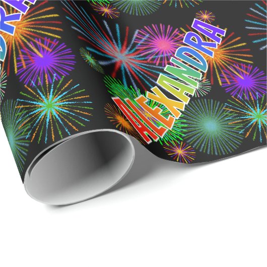Rainbow First Name "ALEXANDRA" + Fireworks Cadeaupapier (Rol Hoek)