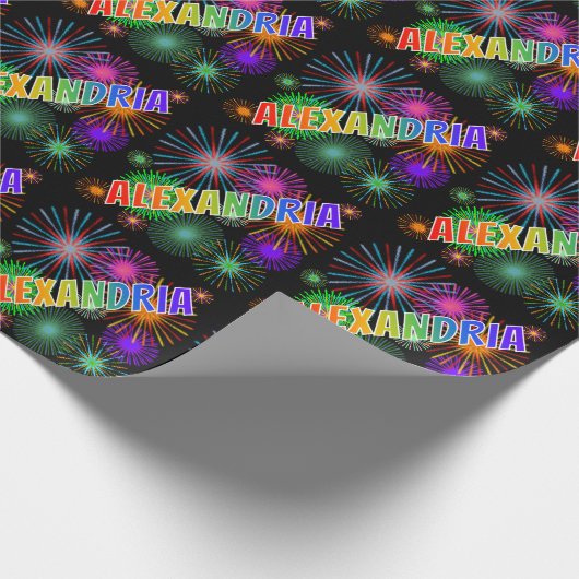 Rainbow First Name "ALEXANDRIA" + Fireworks Cadeaupapier (Hoek)