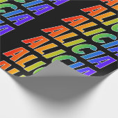 Rainbow First Name "ALICIA" (ALICIA); flauw & kleu Cadeaupapier (Hoek)