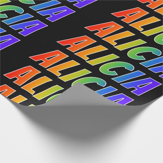 Rainbow First Name "ALICIA" (ALICIA); flauw & kleu Cadeaupapier (Hoek)