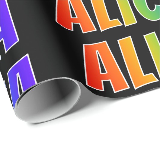Rainbow First Name "ALICIA" (ALICIA); flauw & kleu Cadeaupapier (Rol Hoek)