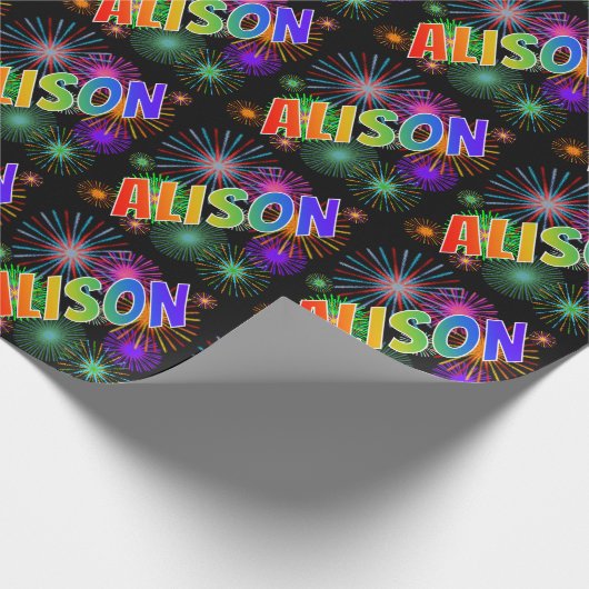 Rainbow First Name "ALISON" + Fireworks Cadeaupapier (Hoek)