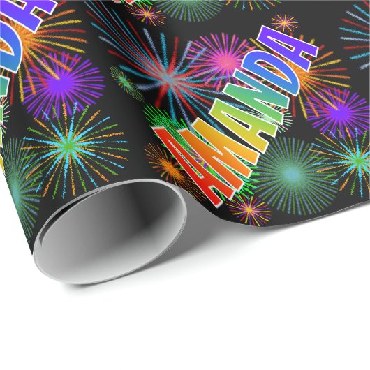 Rainbow First Name "AMANDA" + Fireworks Cadeaupapier (Rol Hoek)