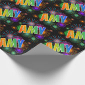 Rainbow First Name "AMY" + Fireworks Cadeaupapier (Hoek)
