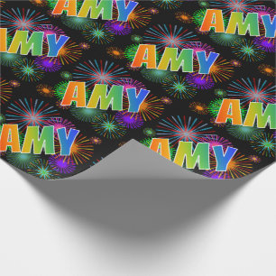 Rainbow First Name "AMY" + Fireworks Cadeaupapier