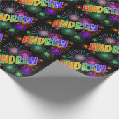 Rainbow First Name "ANDREW" + Fireworks Cadeaupapier (Hoek)