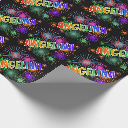 Rainbow First Name "ANGELINA" + Fireworks Cadeaupapier (Hoek)