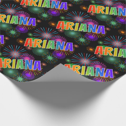 Rainbow First Name "ARIANA" + Fireworks Cadeaupapier (Hoek)