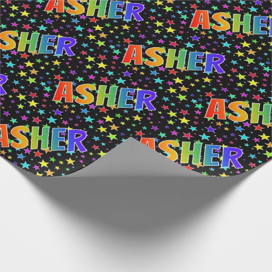 Rainbow First Name "ASHER" + sterren Cadeaupapier (Hoek)