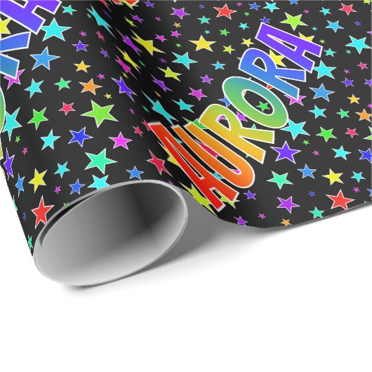 Rainbow First Name "AURORA" + Stars Cadeaupapier (Rol Hoek)