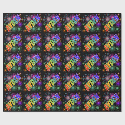 Rainbow First Name "AYDEN" + Fireworks Cadeaupapier (Vlak)