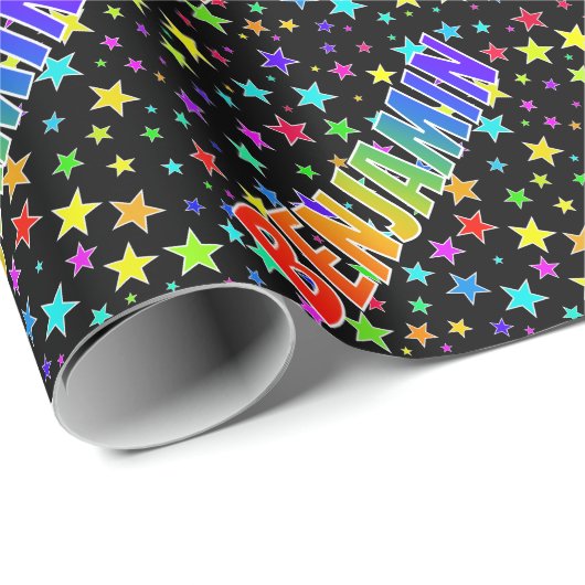Rainbow First Name "BENJAMIN" + sterren Cadeaupapier (Rol Hoek)