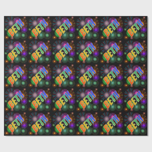 Rainbow First Name "BETH" + Fireworks Cadeaupapier (Vlak)