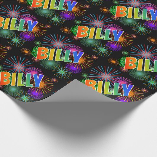 Rainbow First Name "BILLY" + Fireworks Cadeaupapier (Hoek)