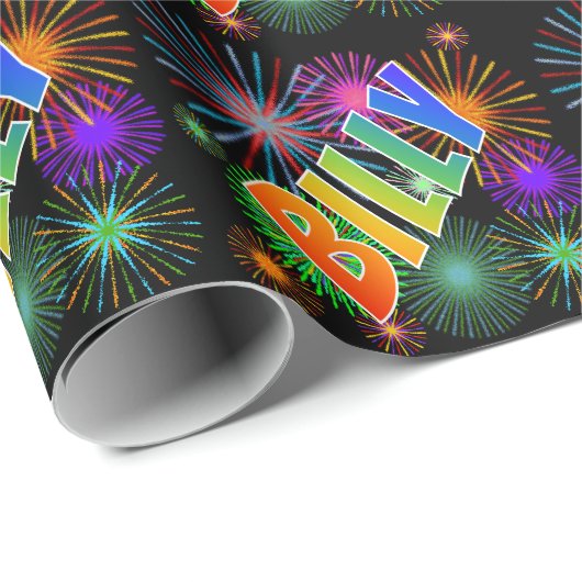 Rainbow First Name "BILLY" + Fireworks Cadeaupapier (Rol Hoek)