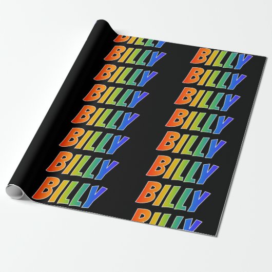 Rainbow First Name "BILLY" (Voornaam regenboogvaar Cadeaupapier (Uitgerold)