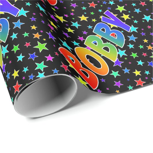 Rainbow First Name "BOBBY" + sterren Cadeaupapier (Rol Hoek)