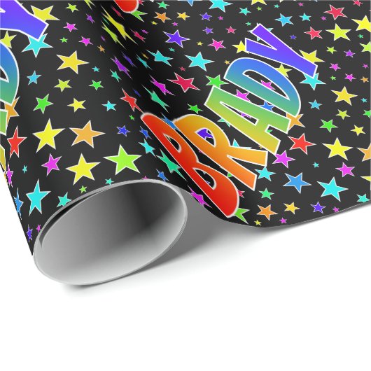 Rainbow First Name "BRADY" + sterren Cadeaupapier (Rol Hoek)