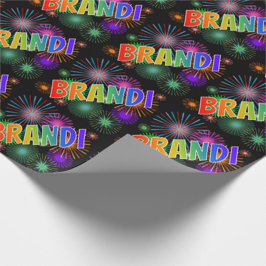 Rainbow First Name "BRANDI" + Fireworks Cadeaupapier (Hoek)